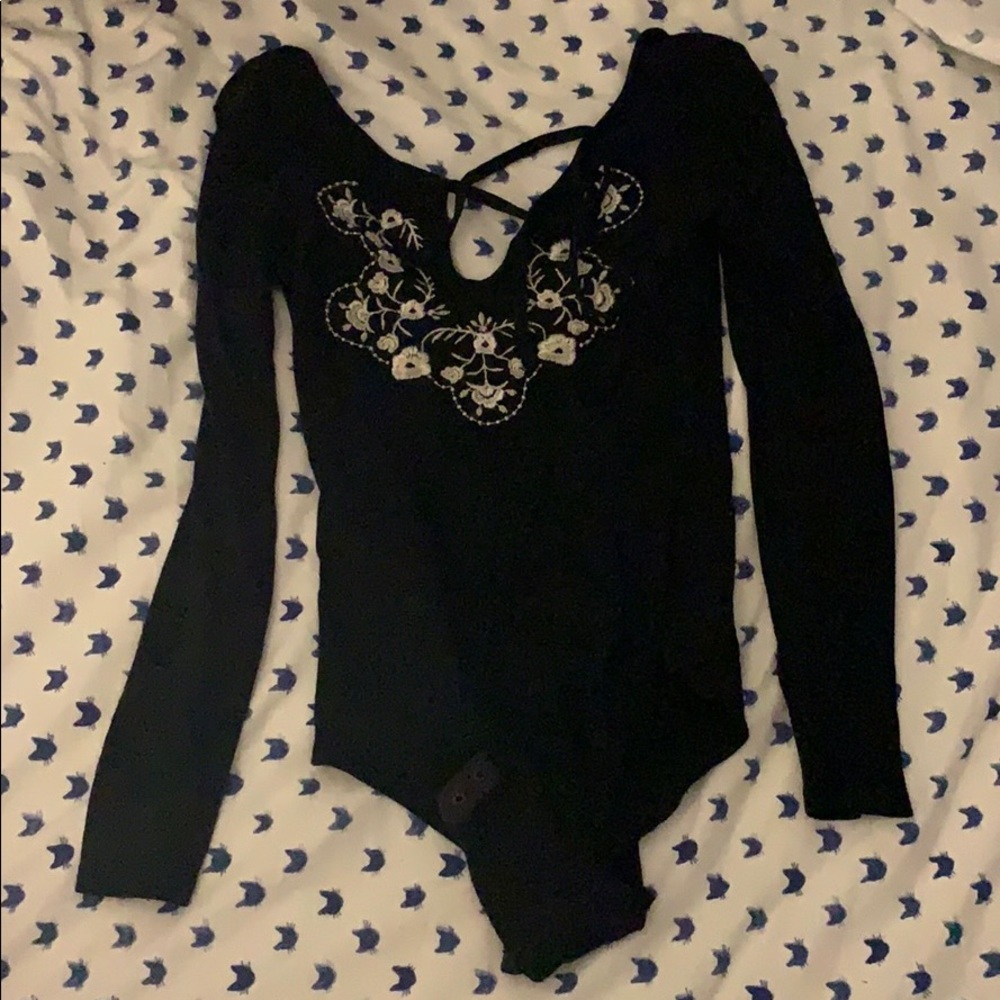 TOPSHOP Bodysuit - Black with floral embellishment